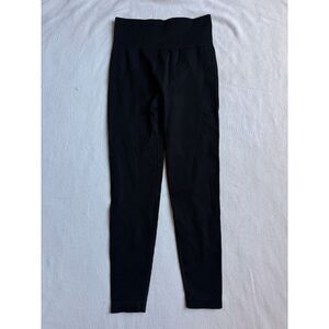 GOGQ Black Ribbed High-Waisted Leggings gym wear fitness running